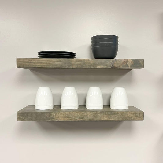URBANDI, Rustic Floating Shelves, Set of 2, Hidden Bracket, Solid Wood, Heavy Duty, Wall Mounted Shelves, (Grey, 48Wx12D)