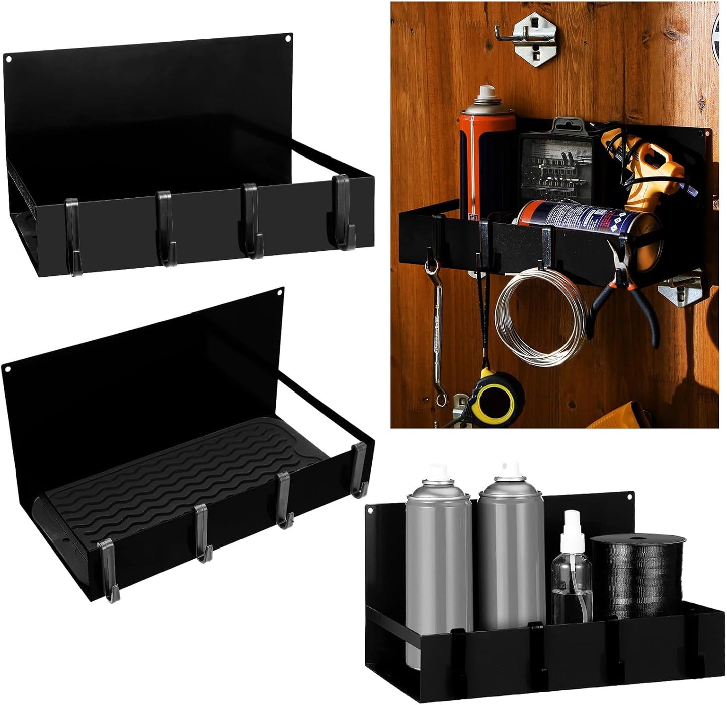 3 Pack Magnet Garage Organizer Magnetic Spice Rack for Refrigerator 20 lb Capacity Shelf Hanging Heavy Duty Magnetic Fridge Side for Organize Garage Tools(Black)