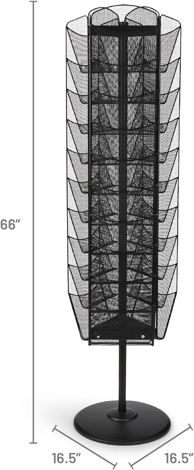 Safco Onyx Rotating Mesh Magazine Holder, Display Rack with 30 Pockets, Brochure Organizer, Commercial-Grade Steel Construction, Black