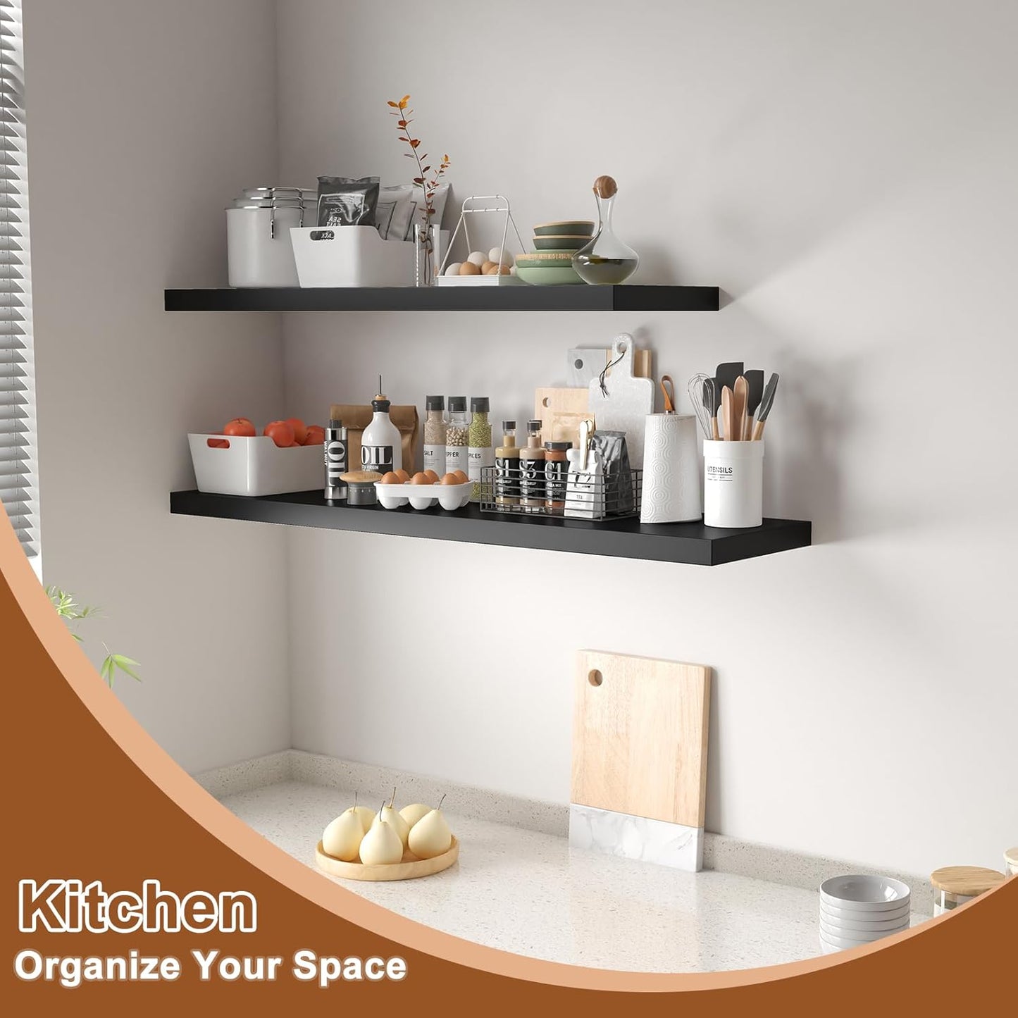 40 Inch Floating Shelf 3 Pack Large Floating Shelves for Wall No Drilling Accessories Included Deep Wall Shelves for Living Room Kitchen Farmhouse 40" W x 12" D x 1.2" Black