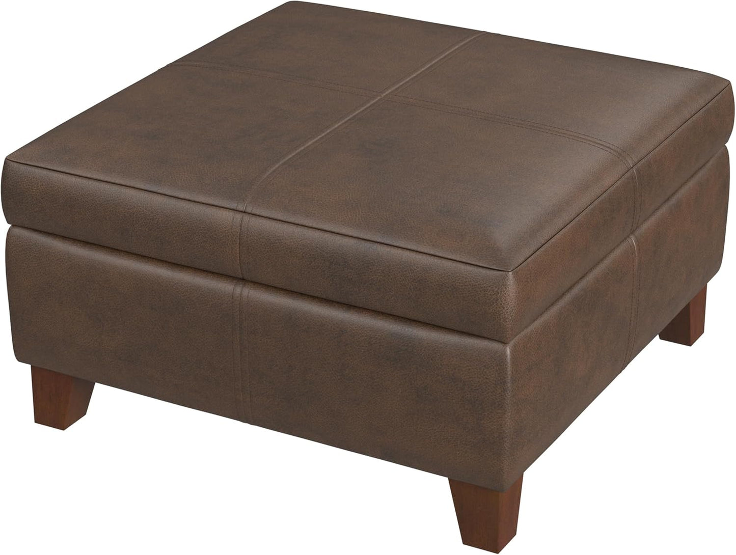HomePop Home Decor |K2380-E910 | Luxury Large Faux Leather Square Storage Ottoman | Ottoman with Storage for Living Room & Bedroom, Brown Faux Leather