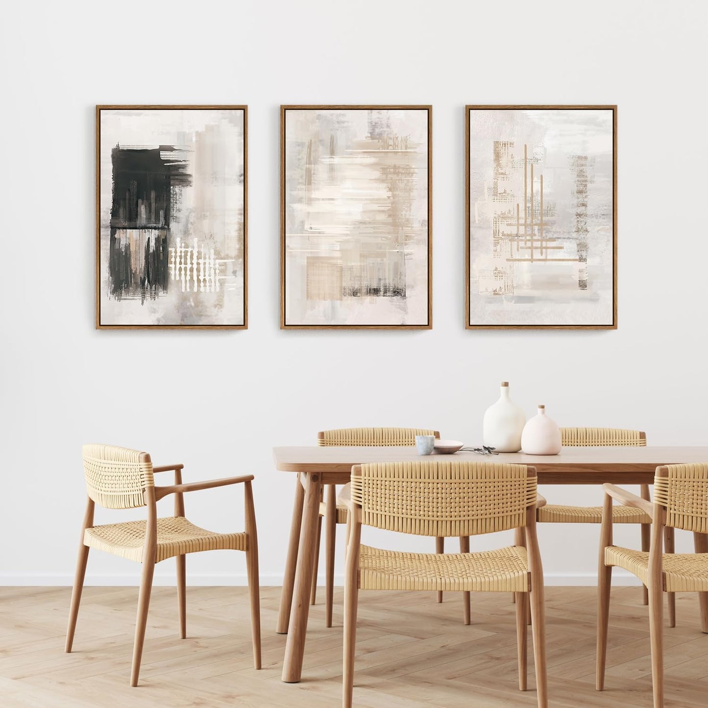 HPINUB Modern Abstract Canvas Art Prints, Black and White, 24"x36", 3-Pack, Neutral, Bedroom, Living Room, Office, Bathroom, Dining Room