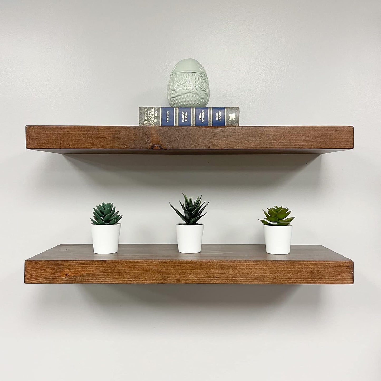 URBANDI, Rustic Floating Shelves, Set of 2, Hidden Bracket, Solid Wood, Heavy Duty, Wall Mounted Shelves, (Provincial, 12Wx12D)