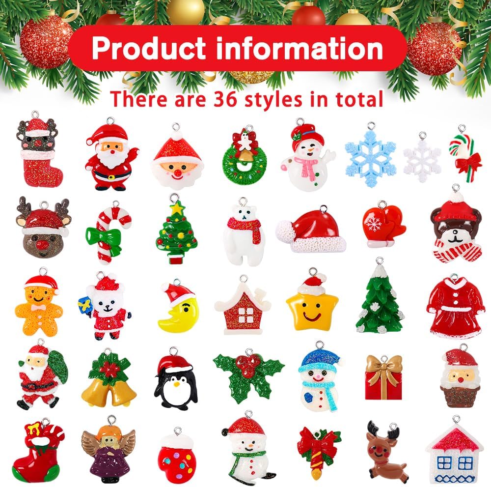 YUJUN 36pcs Mini Resin Ornaments Set - Christmas Tree Decoration, Small Miniature Figurines for Hanging Ornaments