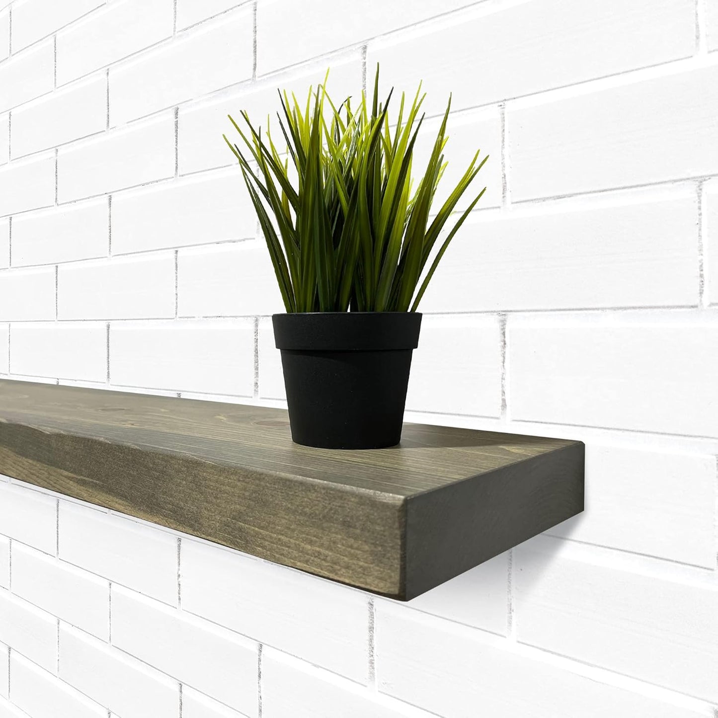 URBANDI, Rustic Floating Shelves, Set of 2, Hidden Bracket, Solid Wood, Heavy Duty, Wall Mounted Shelves, (Grey, 48Wx6D)