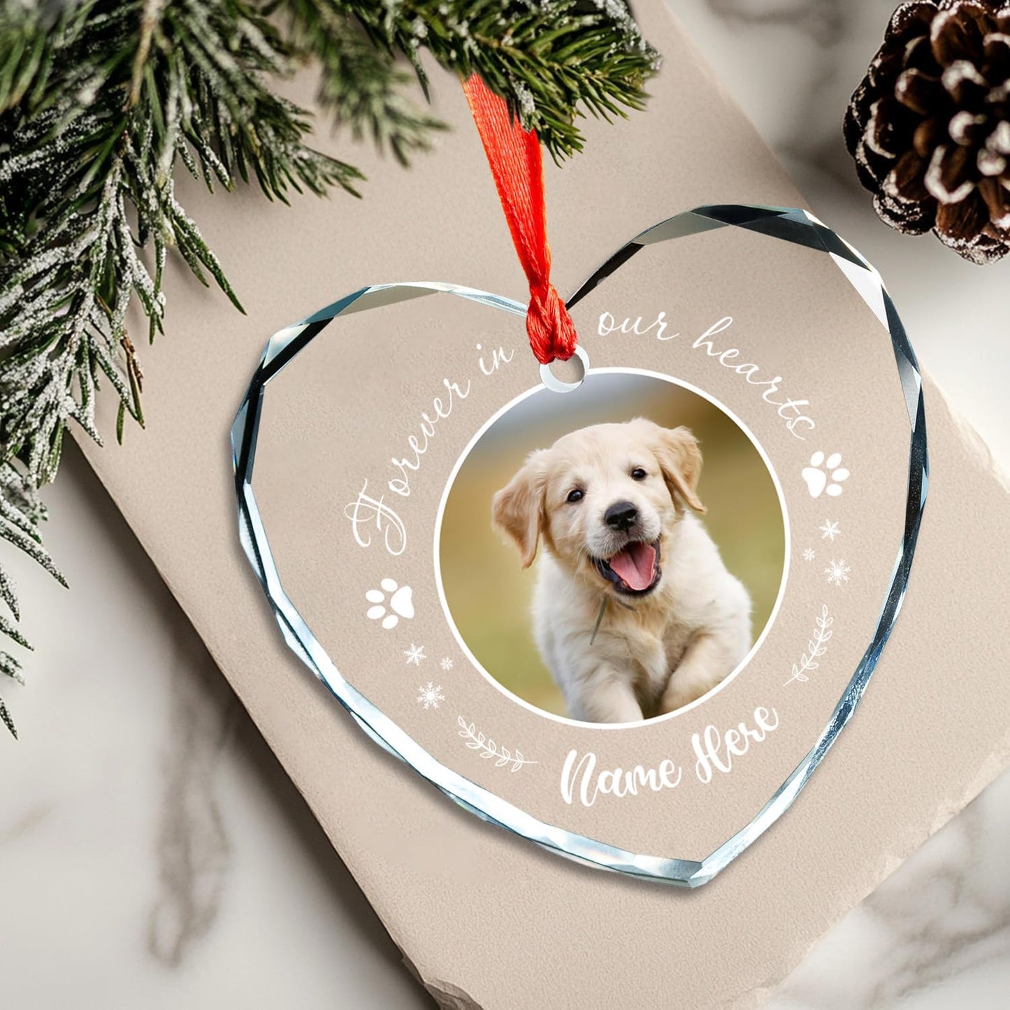 Personalized Pet Photo Ornaments, Custom Heart Glass Ornaments, Personalized Circle Glass Ornament, Custom Crystal Ornament Gifts for Dog Lovers, Cat Gifts for Cat Lover, Pet Love