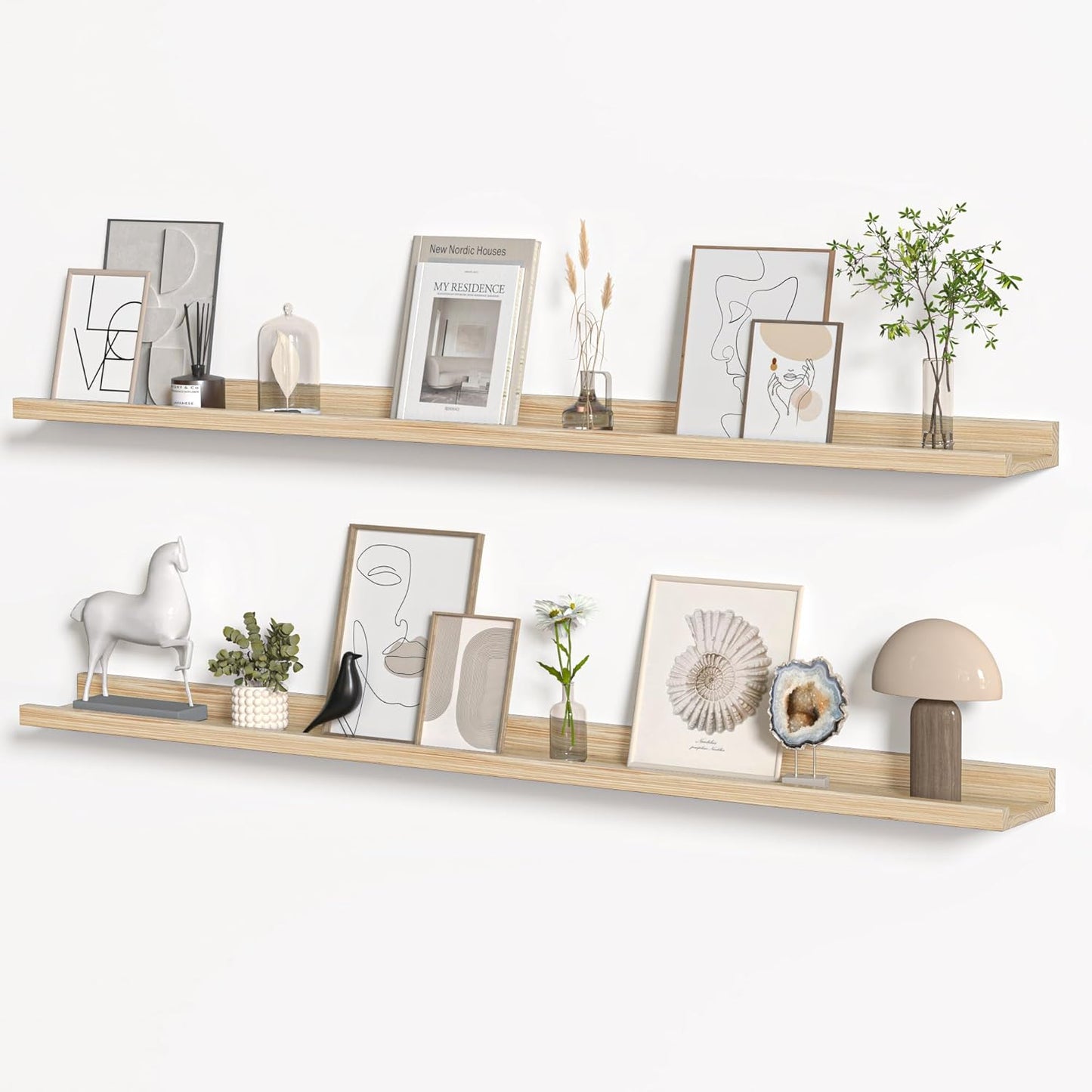 Floating Shelves for Wall, Picture Ledge Shelf 55 Inch Solid Wood Set of 2, Rustic Wall Shelves with Lip, Kids Bookshelf, Photo & Picture Live Edge Floating Shelves for Bedroom, Living Room, Kitchen