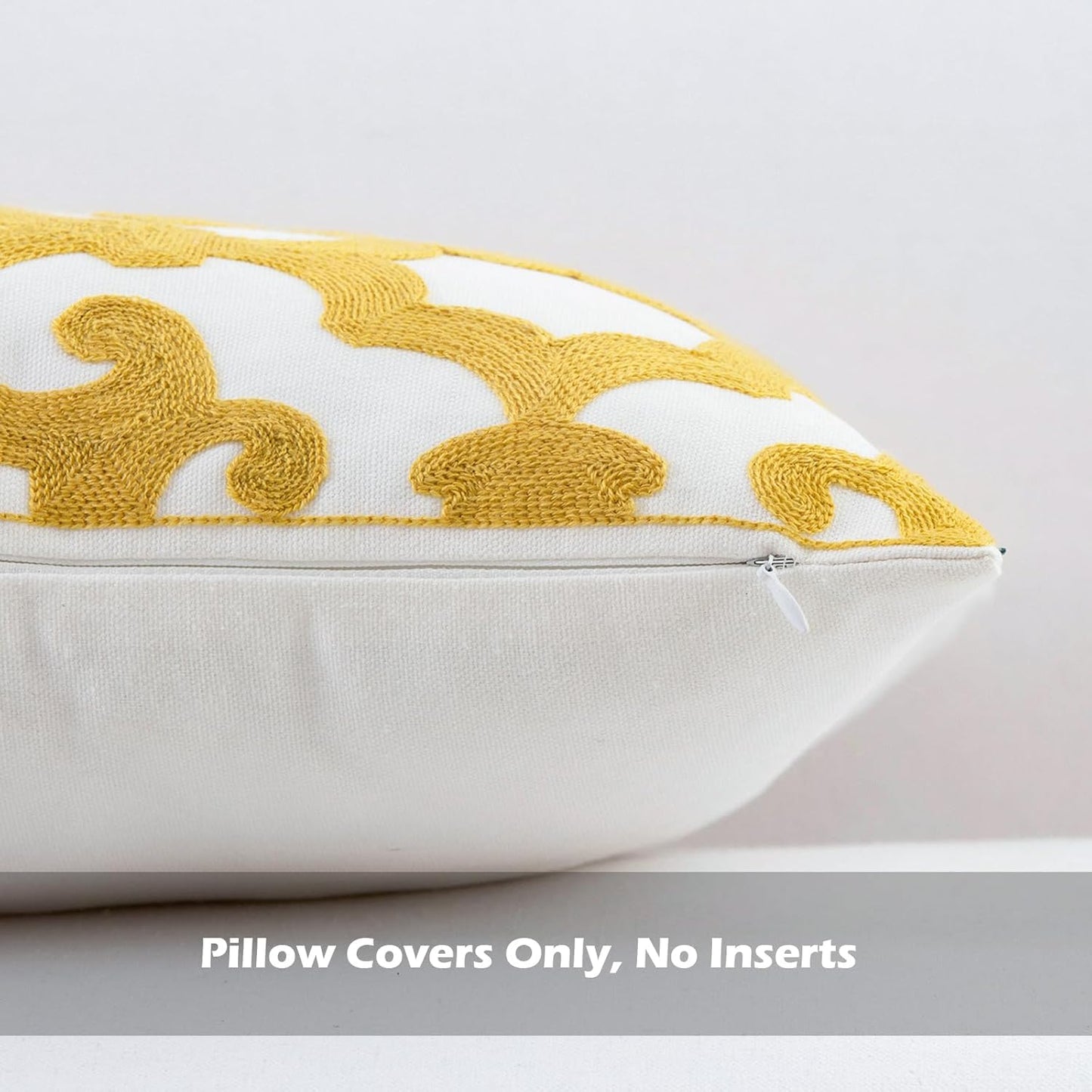 HWY 50 Mustard Yellow Decorative Throw Pillow Covers 18x18 Inch (1 Piece), Embroidered Cotton Farmhouse Cushion Cover Pillow Case for Sofa Couch Living Room Bed, Geometric