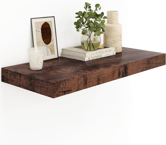 Heimlove Bathroom 12'' Deep Floating Shelves for Wall - Shelf Over Toilet Wall Mounted Farmhouse 24 inches,Wood Floating Shelves Decor & Storage Set of 1,Rustic Brown