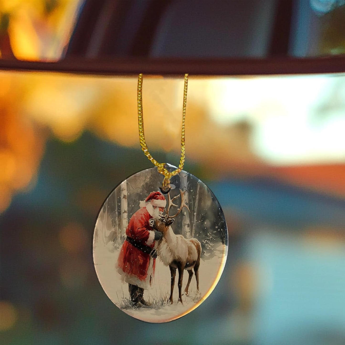 Christmas Santa Reindeer Ceramic Ornament Gifts, Rustic Winter Santa Claus Reindeer Decorative Hanging Ornaments for Xmas Tree Holiday Party Decoration, Winter Xmas Tree Decorations