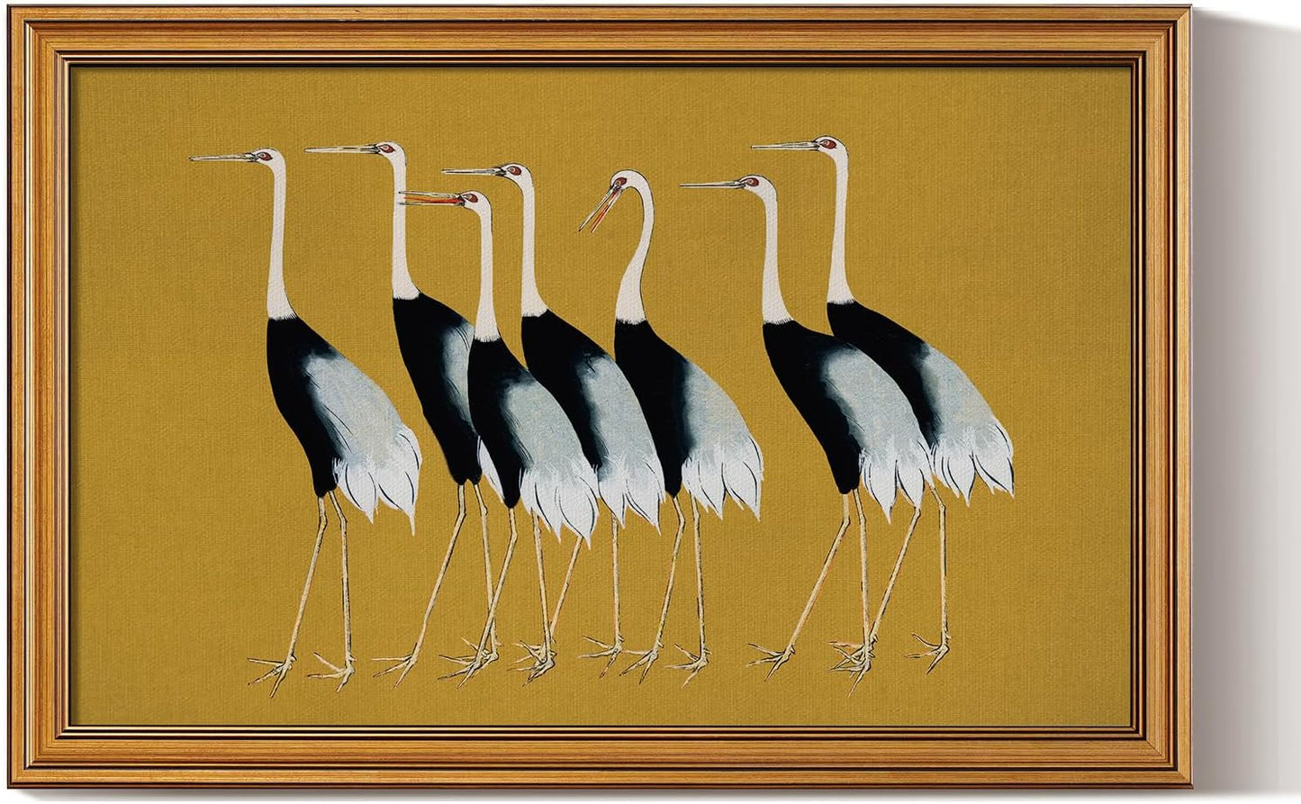 HUARCEY Gold Framed Vintage Wall Art for Living Room, Animals Painting Prints Shelf Decor for Kitchen, Aesthetic Bedroom Wall Art Decor, Christmas Gifts for Friends or Family (Seven Cranes 16"x24")