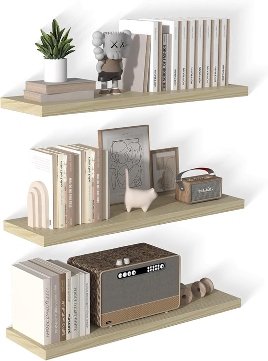 40 Inch Floating Shelf 3 Pack Large Floating Shelves for Wall No Drilling Accessories Included Deep Wall Shelves for Living Room Kitchen Farmhouse 40" W x 12" D x 1.2" Oak