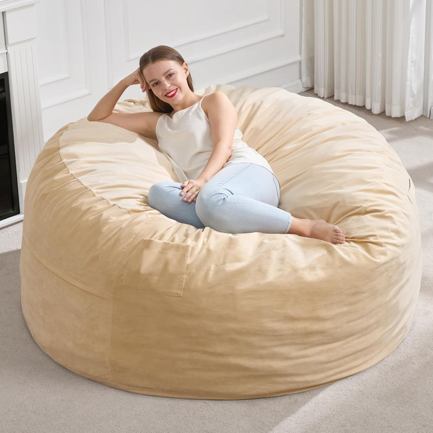 Hobestluk 5FT Bean Bag Chair Giant Bean Bag Chairs for Adults Large Bean Chairs with Removable Cover, Beanbag Chair with Filler, Adult Bean Bag Chairs for Living Room, Bedroom