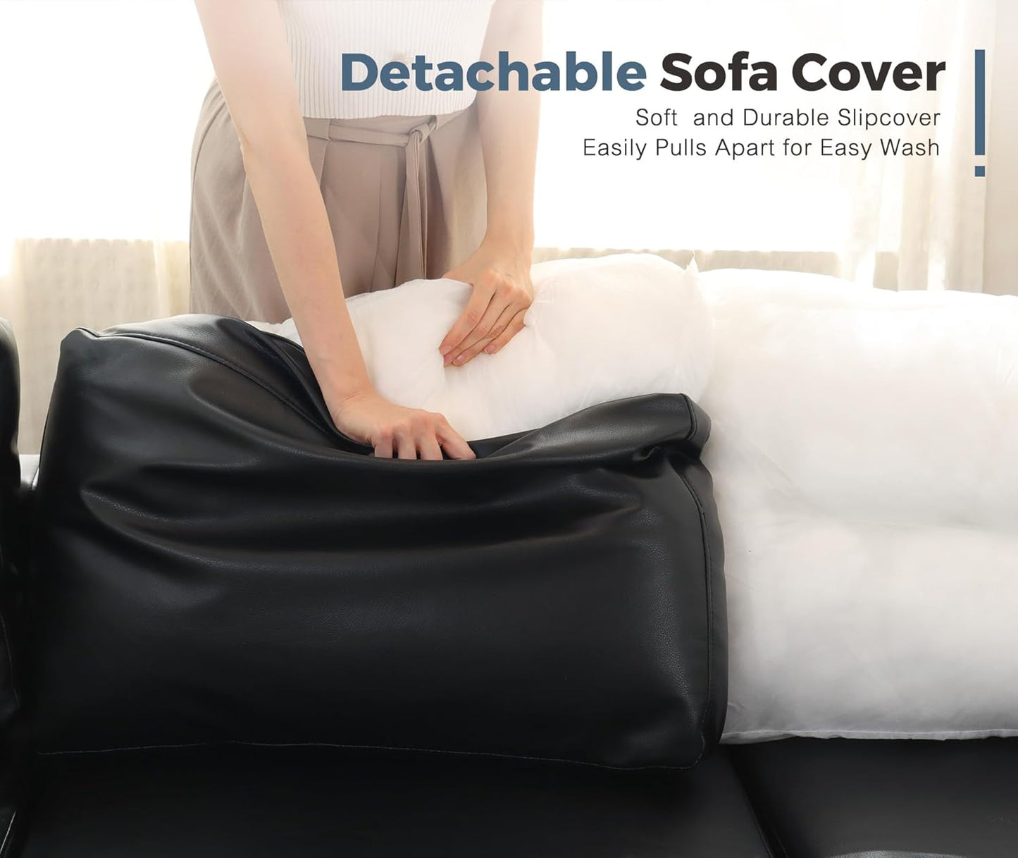 118.5" Faux Leather Modular Sectional Sofa, U Shaped Couch Set for Living Room, Large 8-Seater Comfy Cloud Couches with Storage Seat DIY Combination - Black