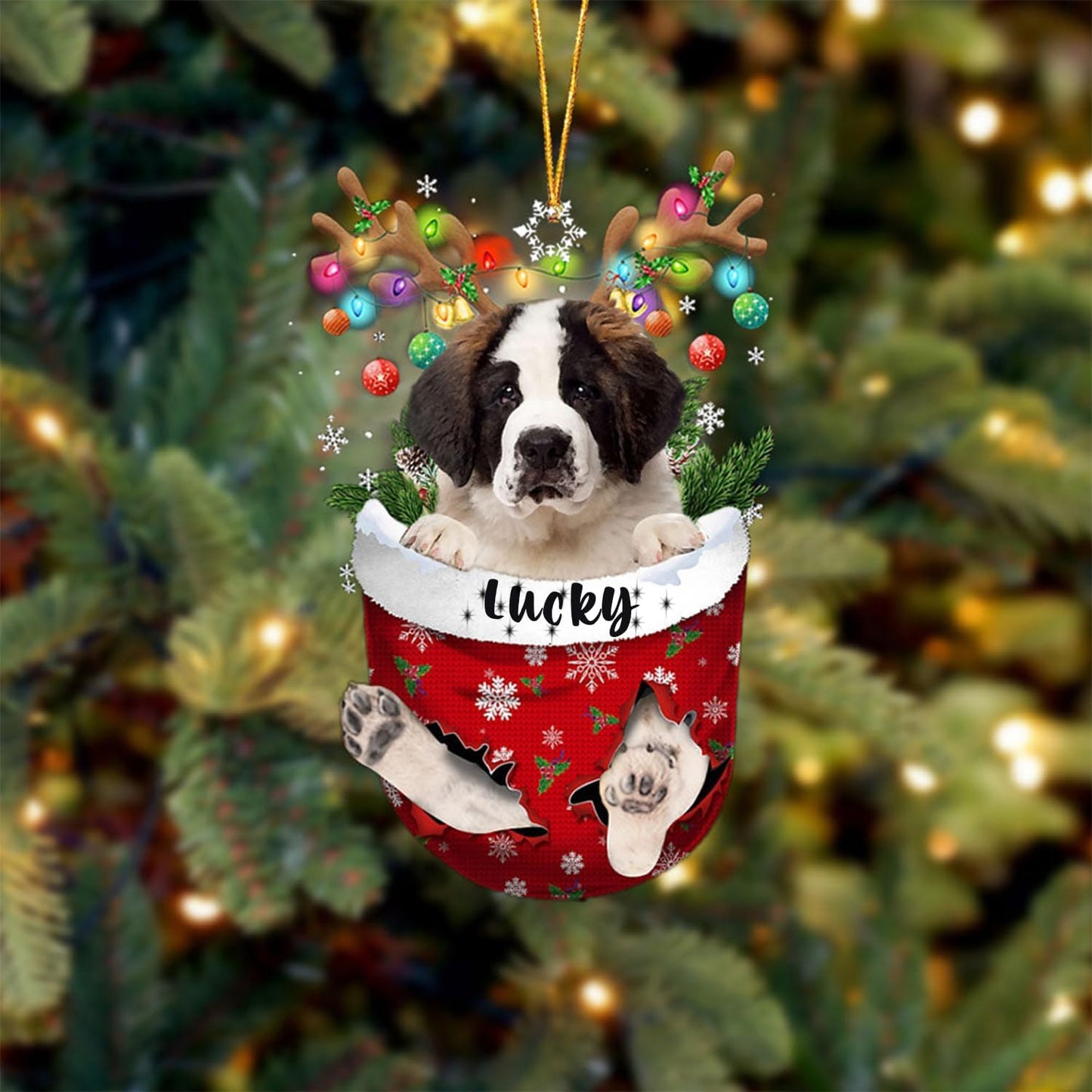Saint Bernard Dog Christmas Ornament, Saint Bernard in Snow Pocket Christmas Tree Ornament, Dog Lovers Gift Idea Xmas Decor, Christmas Decorations for Tree, Christmas Ornament Gift for Dog Lovers