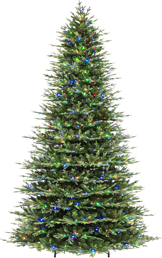 Hykolity 12 ft Prelit Christmas Tree, Artificial Christmas Tree wth 850 Color Changing LED Lights, 8109 PE&PVC Realistic Branch Tips, Metal Stand and Hinged Branches, 10 Modes