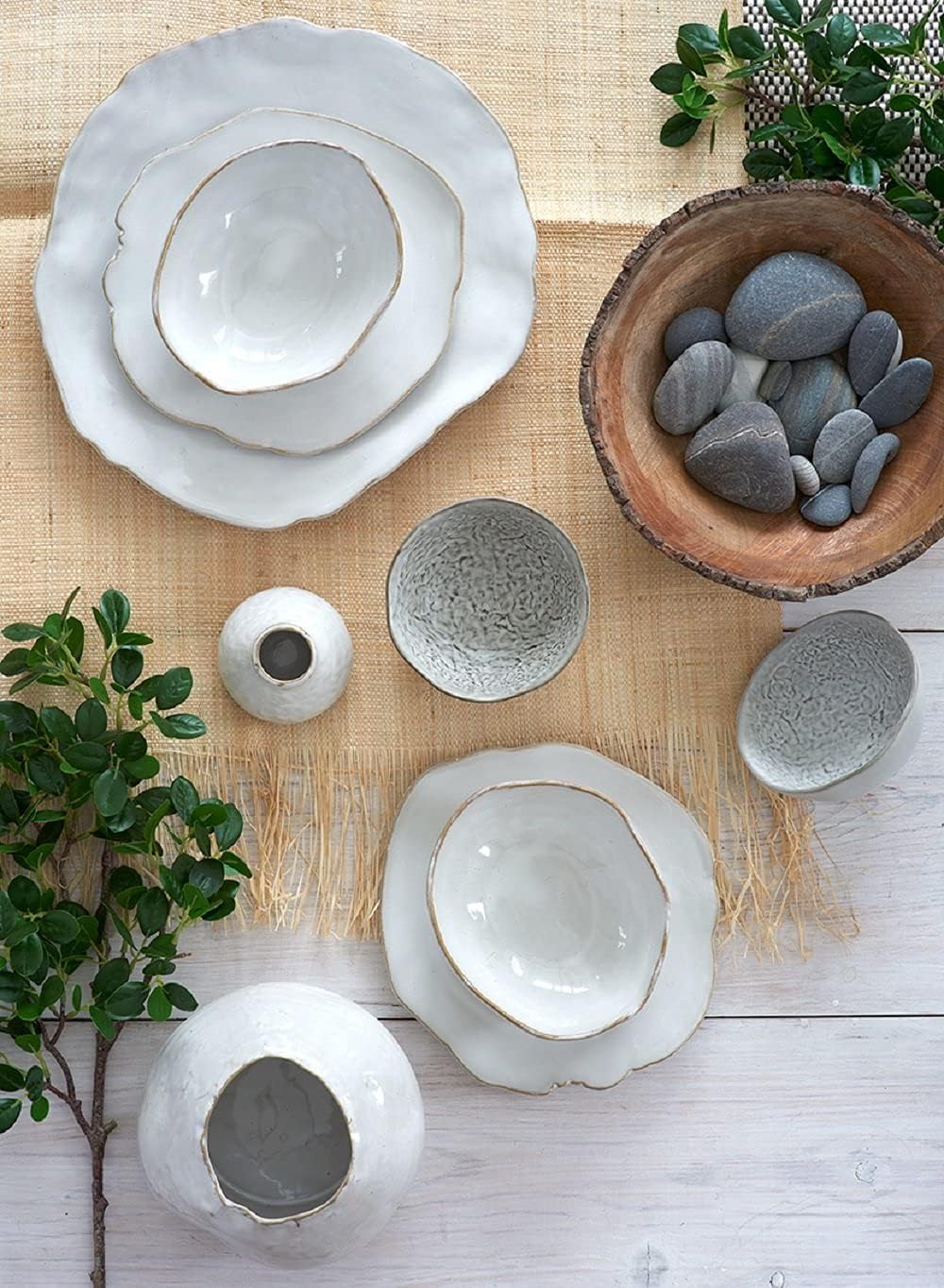 Serene Spaces Living Glazed Ceramic Fishbowl Vase- Centerpiece for Vintage Weddings, Events, Measures 4" Tall and 5" Diameter