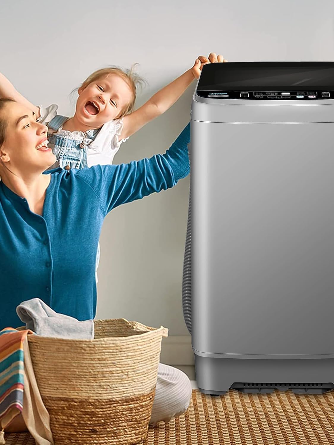 25 lbs Full Automatic Washing Machine with LED Display Compact Washing Machine with Drain Dump, 10 Wash Programs and 8 Water Levels Ideal for Dorms, Apartments, RV, Grey