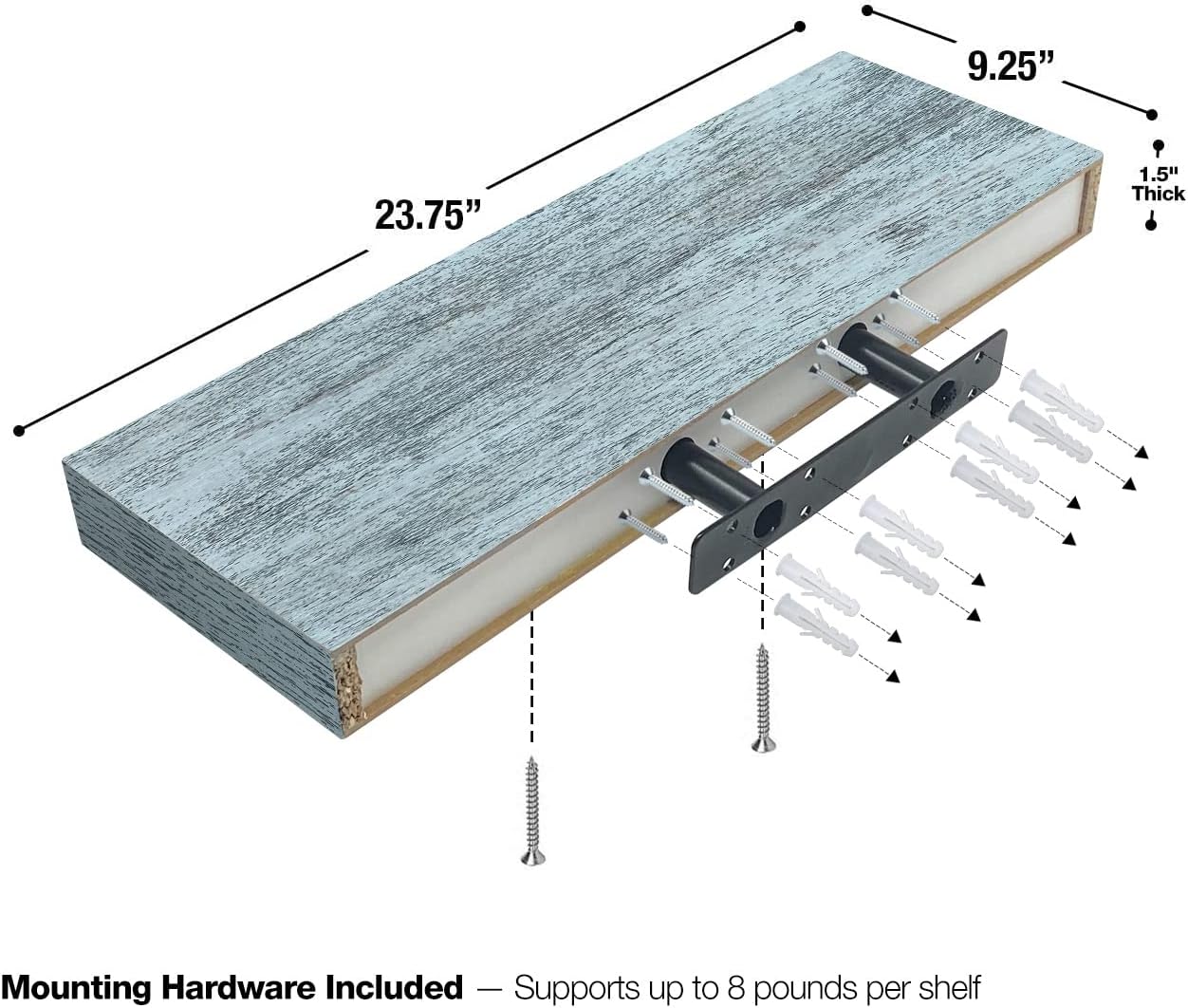Sorbus Floating Shelf — Hanging Wall Shelves Decoration — Perfect Trophy Display, Photo Frames — Extra Long 24 Inch (Rectangle Shelf Set - Blue White)