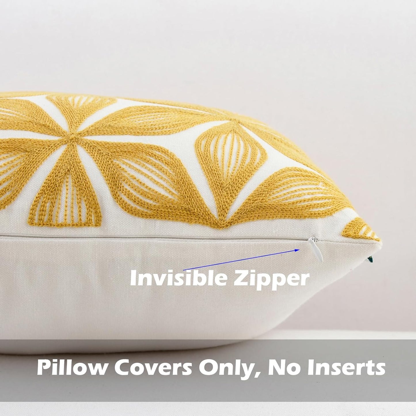 HWY 50 Yellow Decorative Throw Pillow Covers 18x18 Inch (1 Piece), Embroidered Cotton Farmhouse Cushion Cover Pillow Case for Sofa Couch Living Room Bed, Fashion Geometric