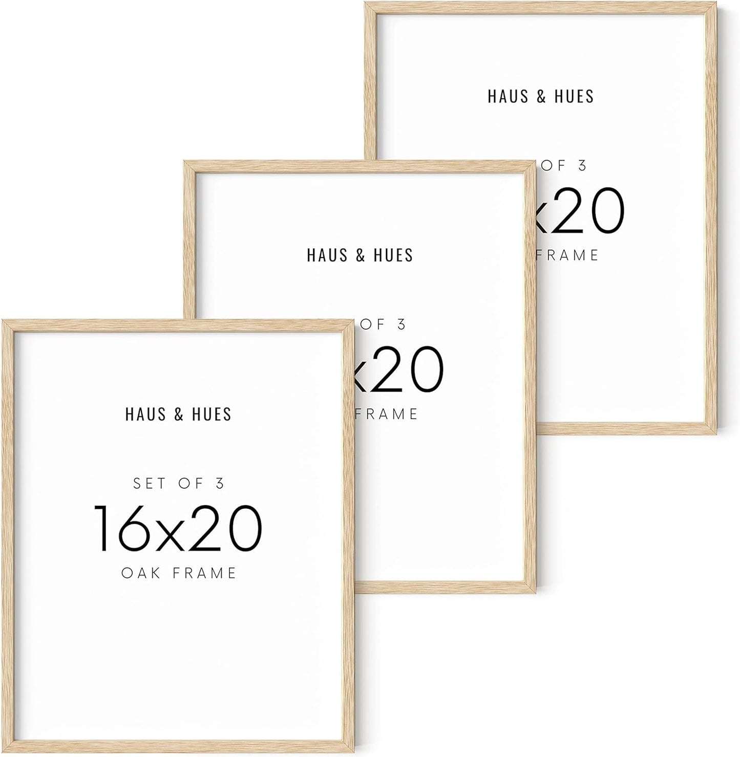 HAUS AND HUES Beige Wood Oak 16x20 Picture Frame, Set of 3 - Modern Wood Wall Art Display - Lightweight 16x20 Frame Set of 3 for Art Prints, Photos, Posters - Ready-to-Hang Vertically & Horizontally