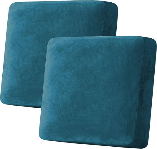 H.VERSAILTEX Velvet Stretch Couch Cushion Cover Plush Cushion Slipcover for Chair Loveseat Sofa Cushion Furniture Protector Seat Cushion Sofa Cover (2 Piece Large Sofa Cushion Covers, Deep Teal)