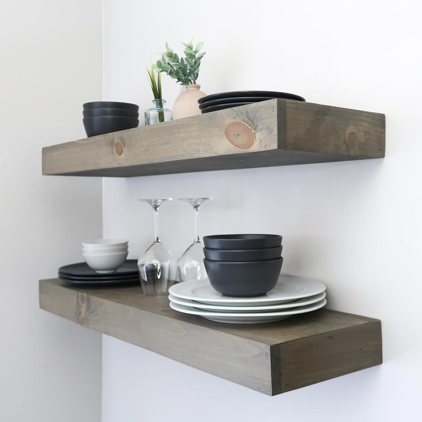 Modern Floating Shelves 3 Inches Thick for Wall, Wide Shelves for Kitchen, Living Room, Bedroom, and Bathroom, Natural Pine Wood, Rustic Wooden Shelf, (Set of 2) (Aged Barrel, 48Lx3Hx8D)