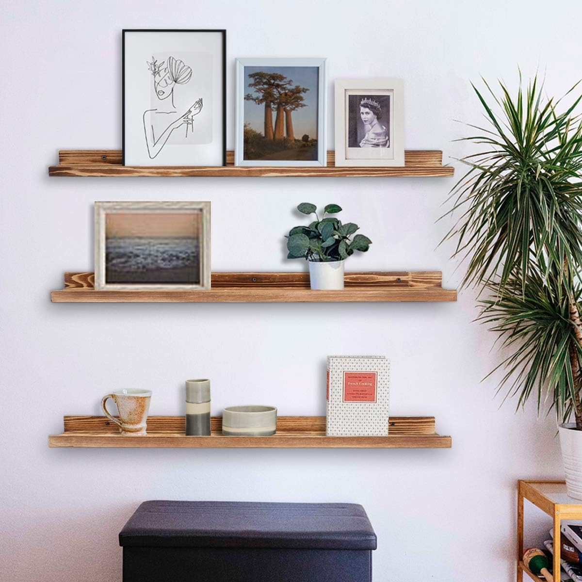 AZSKY Large Floating Shelves 36 Inch Wood Wall Mounted Set of 3 Floating Bookshelf Long Wooden Picture Ledge Shelf for Home Decoration