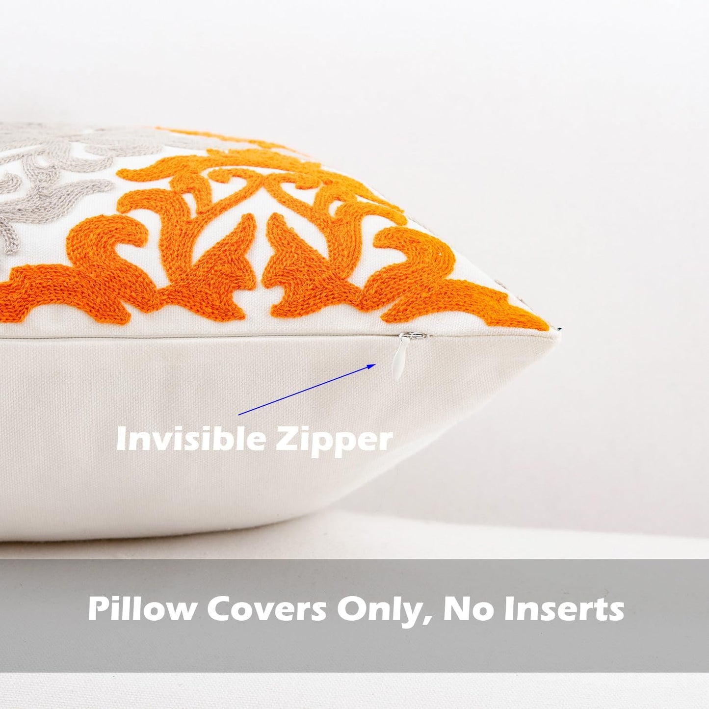 HWY 50 Orange Fall Decorative Throw Pillow Covers 18x18 Inch (1 Piece), Embroidered Cotton Farmhouse Cushion Cover Pillow Case for Sofa Couch Living Room Bed Bedroon, Floral Geometric