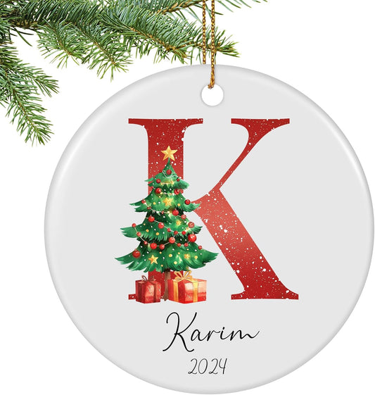 Letter Name Ornament, Personalized Christmas Ornaments 2025, Custom Initial Ornaments A-Z Monogram Ceramic Christmas Ornament, Family Keepsake