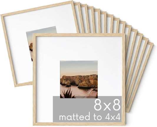 HAUS AND HUES Square Picture Frames 8 x 8 Set of 15 - Photo Gallery Wall Frame Set, Oak Wood, 8x8 Frames with Mat, Beige
