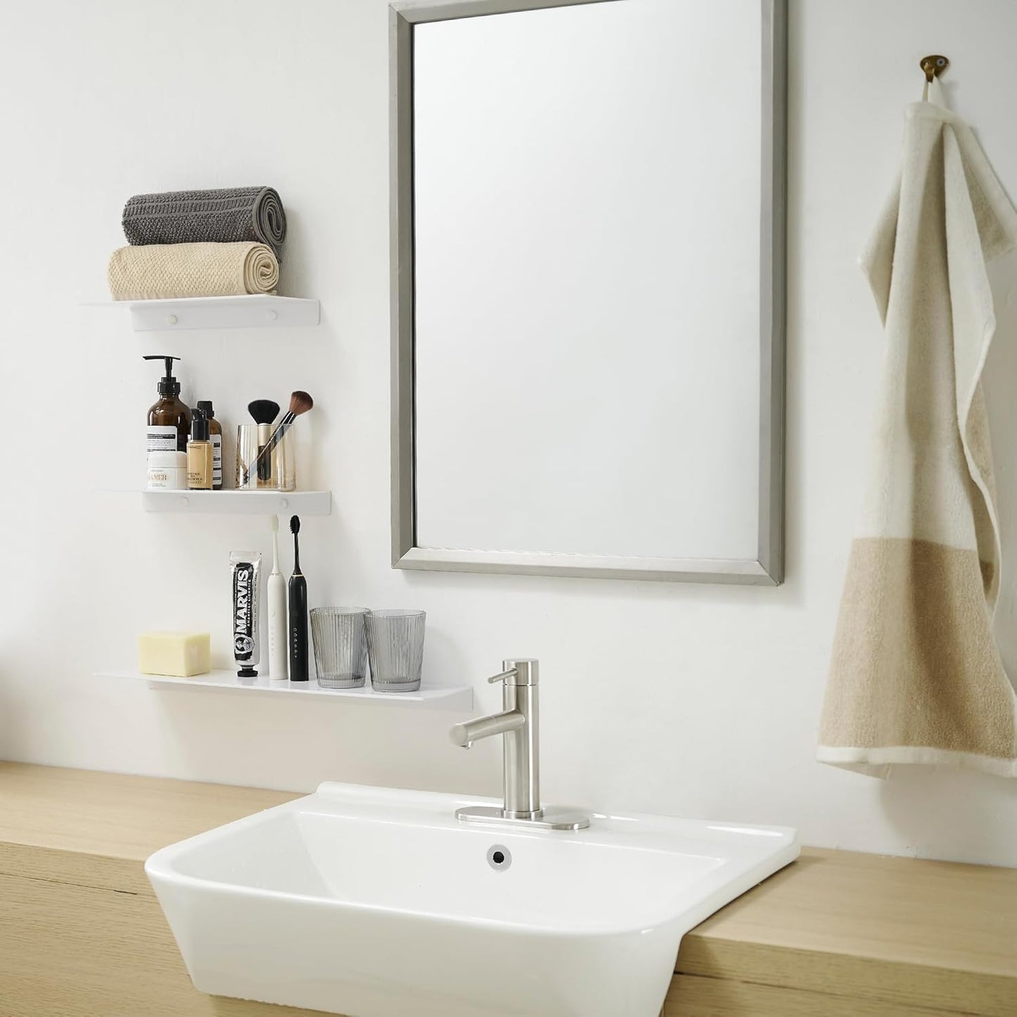 JOOM Small Metal Wall Floating Shelf - Metal Wall Shelf, Black Floating Shelf, Small Bathroom Shelf, Display Shelves for Storage (White, 8 Inch)