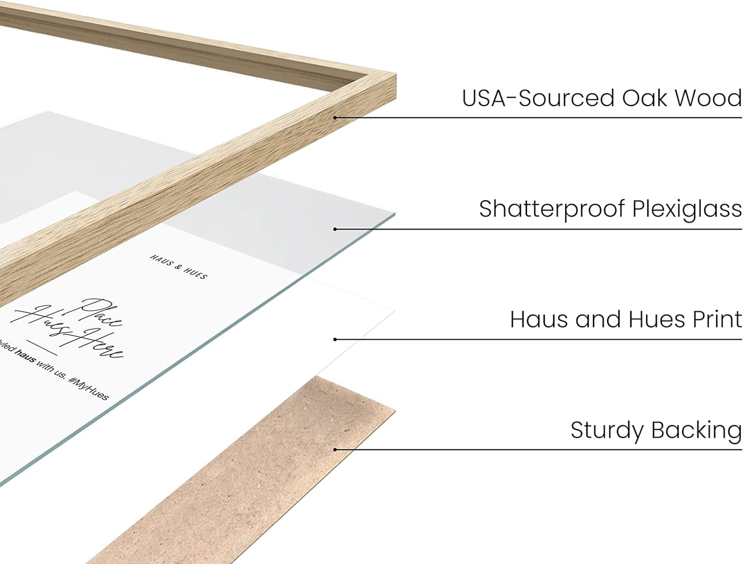 HAUS AND HUES 12x16in Beige Oak Wood 4-Piece Picture Frame Set, Natural Oak Wood Frames, Premium Wood Source, Rustic Modern Style, Set of 4 12x16 Frames