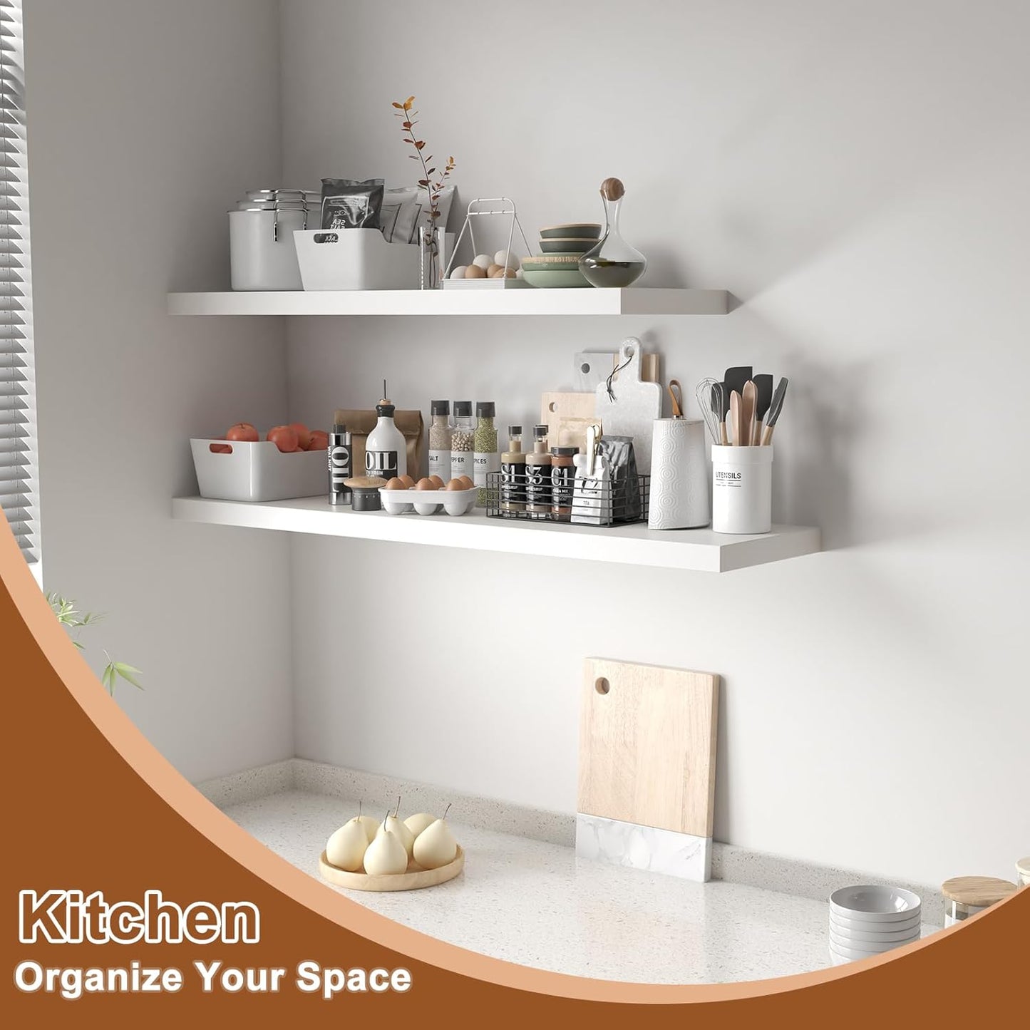 12 Inch Deep Floating Shelves for Wall 1 Pack White Floating Shelves Large Storage Space Wall Mount Shelf for Living Room Kitchen Bathroom 36" W x 12" D x 1.2" H White