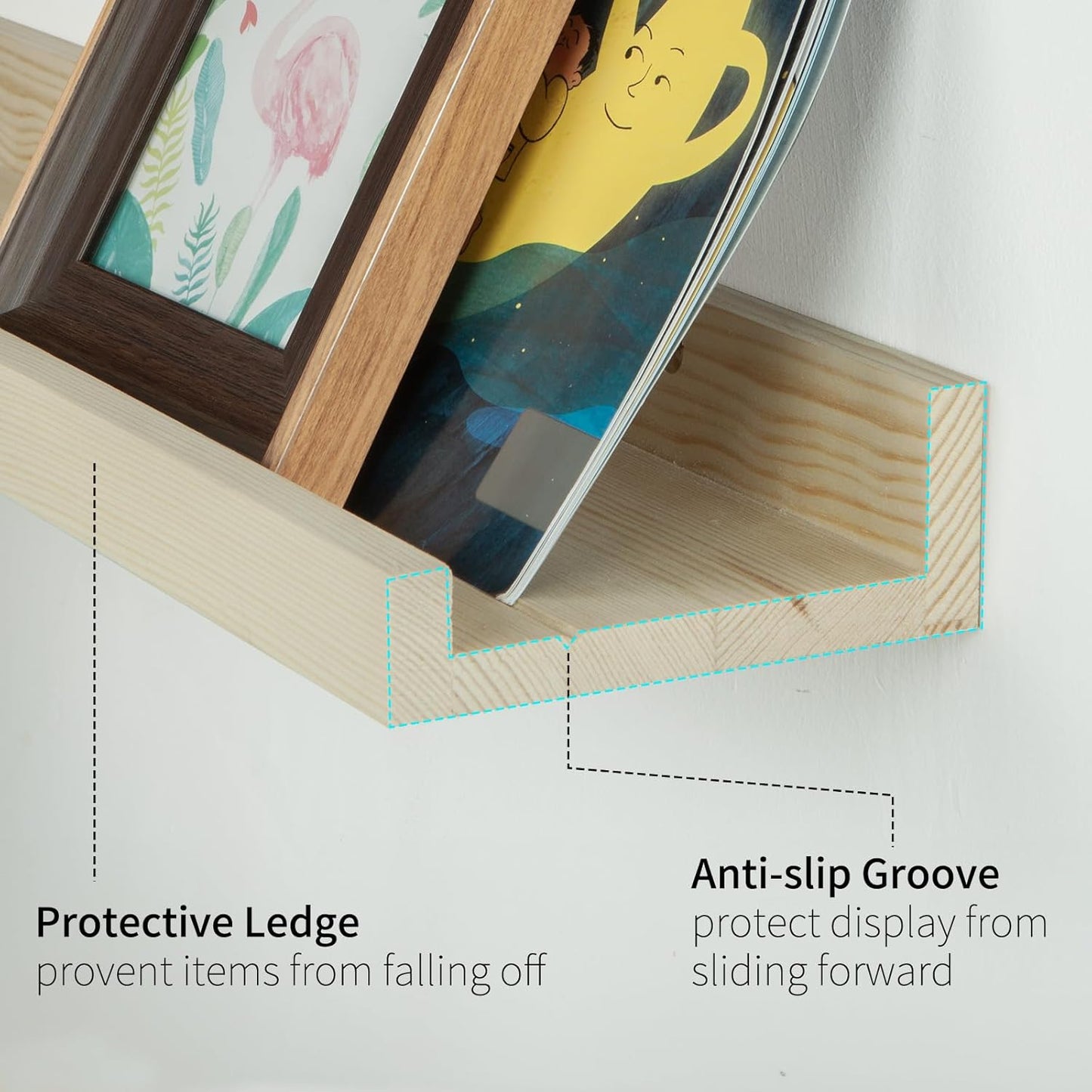 SAUMONIERES Picture Ledge Shelf Floating Book Shelves Set of 2 Wall Mounted Solid Wood for Bedroom Bathroom Living Room Kitchen, 72 Inch Natural