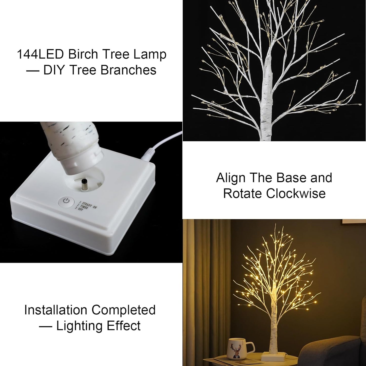 144 LED Birch Tree Lights, DIY Artificial Tree Lamp Timer Battery/USB Operated, Tabletop Bonsai Fairy Light Spirit Tree for Bedroom Christmas Home Gifts Decor (Warm White)