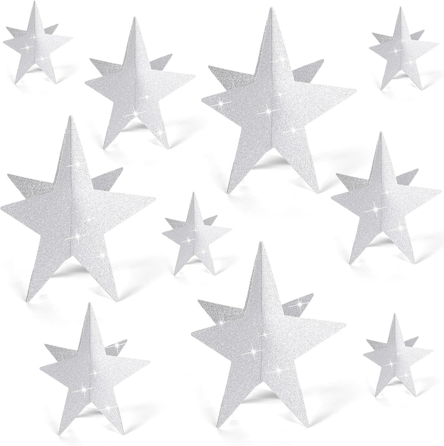 45 Pcs 3D Star Centerpieces Movie Night Decorations for Table in 3 Sizes Hanging Supplies for Red Carpet Film Show Theme Birthday New Year Party First Day of School Table Decor(Silver)