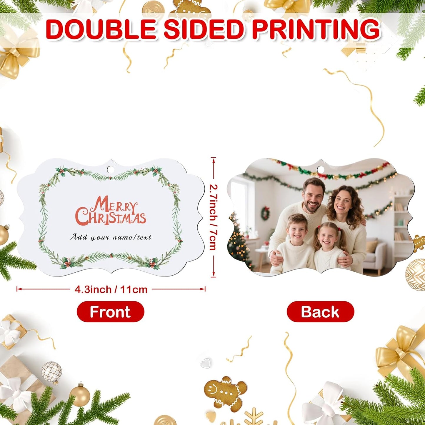 Personalized Photo Christmas Ornaments Double-Sided Metal Custom Picture Christmas Ornament 2024, Customized Xmas Tree Decorations Memorial Gifts for Kids Couples Family Friends Pet