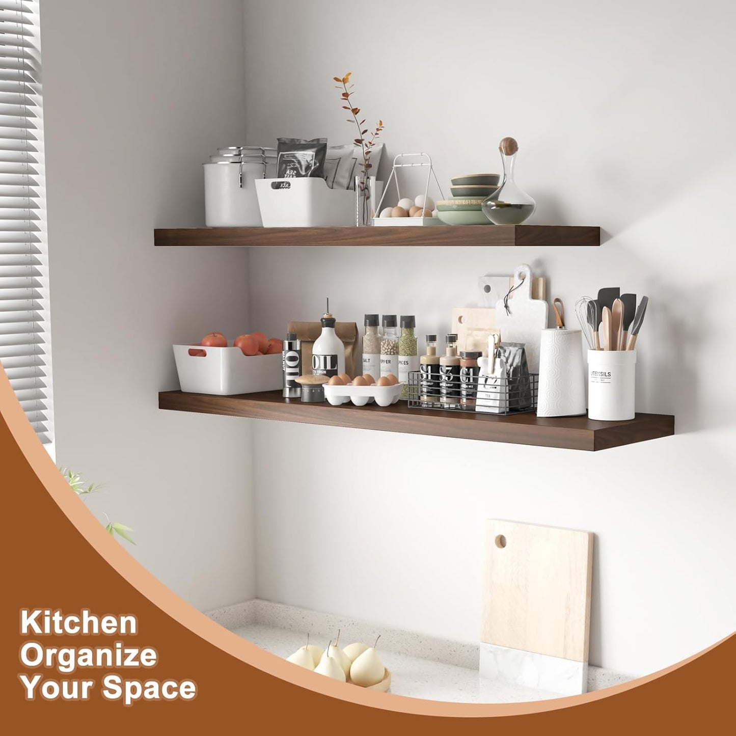 48 Inch Floating Shelf 1 Pack Large Floating Shelves for Wall No Drilling Accessories Included Deep Wall Shelves for Living Room Kitchen Farmhouse 48" W x 12" D x 1.2" Walnut