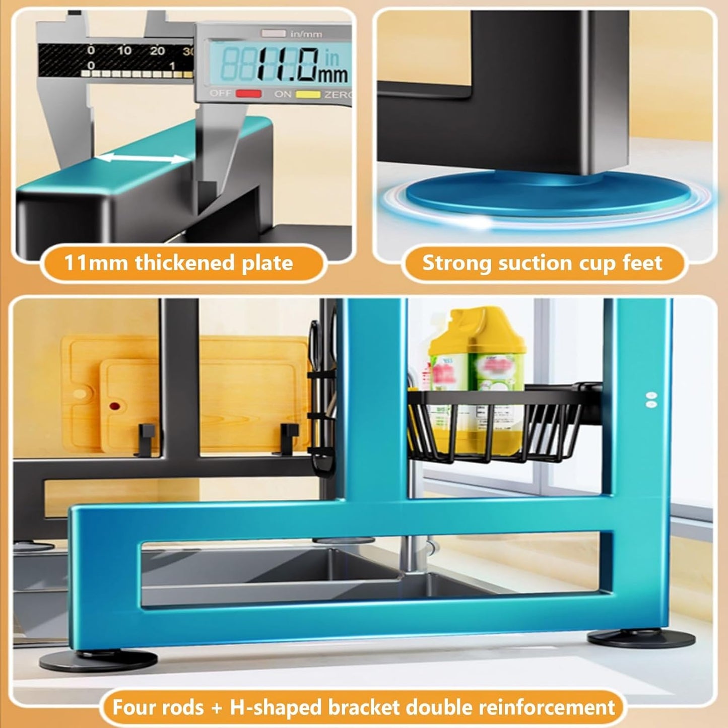 Home Furnishing Over The Sink Dish Drainer Drying Rack 3 Tier Over Sink Dish Rack for,oversink Dish Dry Rack,Space Saving Dish Drying Rack,Kitchen Sink Organizer countertop(Black,105cm/41.3in)