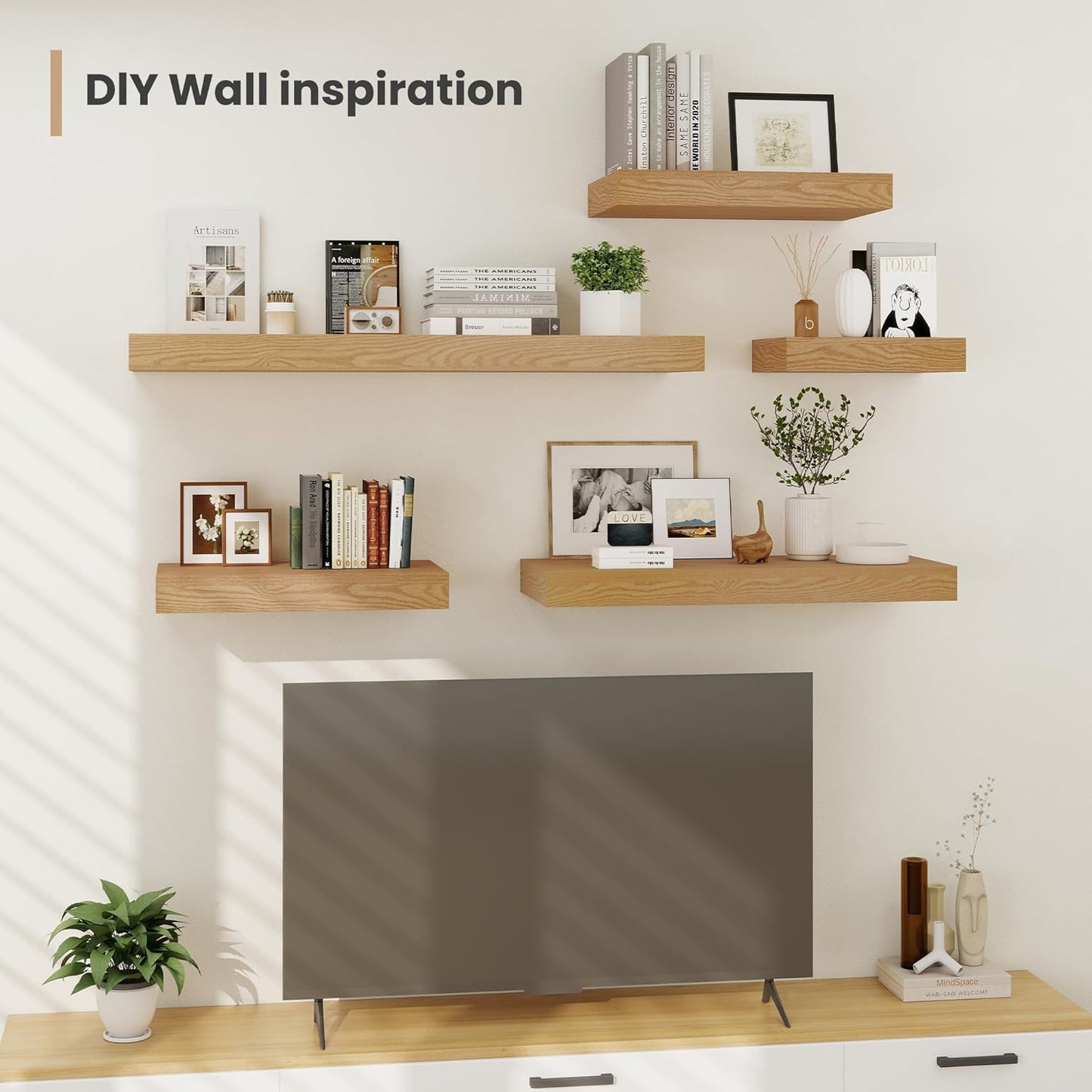 Heimlove 12 Inch Deep Floating Shelves, 12 x 12 inches Long Wall Shelf, Large Extra Display Shelf & Storage Shelf, Rustic Wood Wall Shelves for Fireplace Mantel, Oak - 2Pack