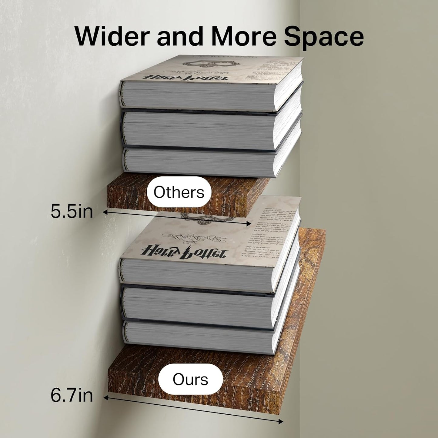 BAYKA Floating Shelves Set of 2, 22.5" Rustic Wood Wall Mounted Shelves for Bedroom, Living Room, Kitchen & Office, Hanging Display Shelf with 22 lbs Capacity (Rustic Brown)