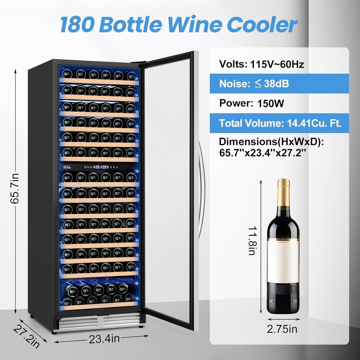 180 Bottles Wine Fridge 24 Inch Dual Zone Wine Cooler Refrigerator Freestanding Wine Refrigerator with Glass Door and Safety Lock, Large Wine Cellar for Home, Office, Kitchen