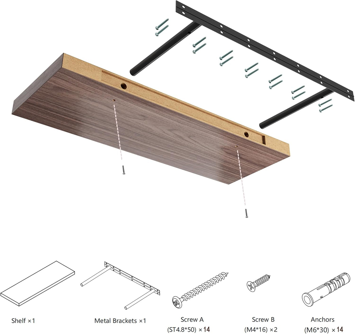 Large Floating Shelves for Wall Set of 2 Wooden Wall Shelves 30 in x 12.75 in x 2 in Room Decor Long Shelf with Invisible Wall Mount Bracket for Bedroom Kitchen Living Room Walnut