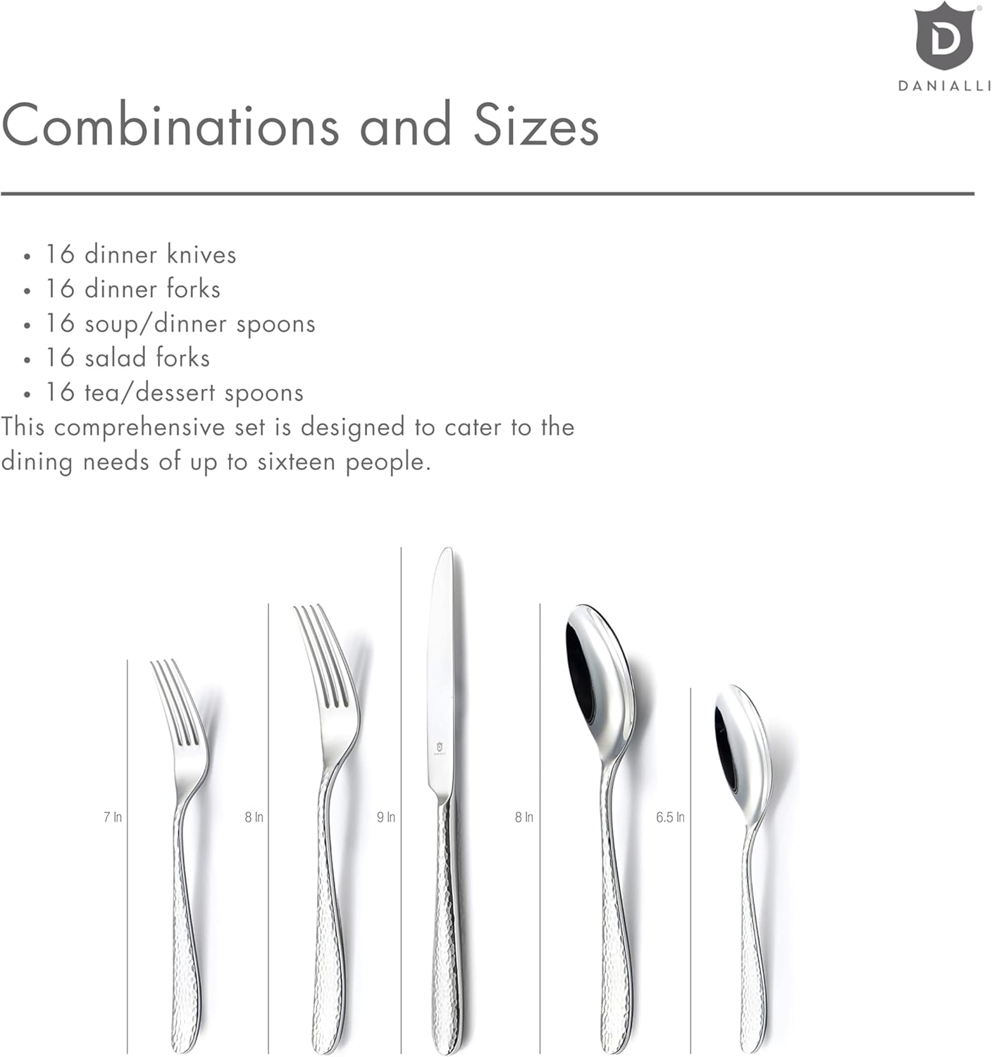 Hammered Silverware Set | Premium 18/10 Stainless Steel Flatware Service for 16 | Heavy-Duty & Dishwasher Safe | Built to Last (80-Piece, Fidenza Hammered)