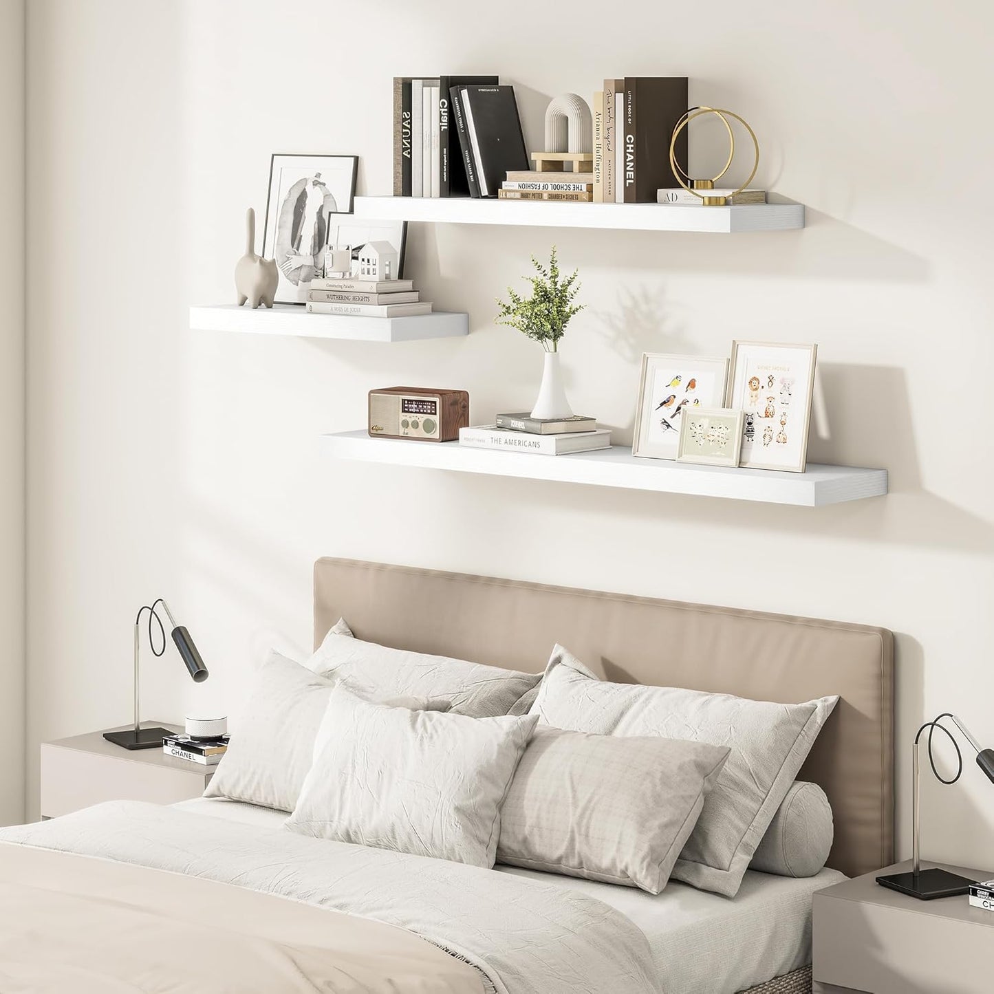 White Floating Shelves for Wall, 48 Inch X 12 Deep Shelves for Room Wall Mounted，2" Thick Heavy Duty Holds 75lbs Floating Shelf for Bedroom Bathroom Kitchen Laundry Room, Set of 2