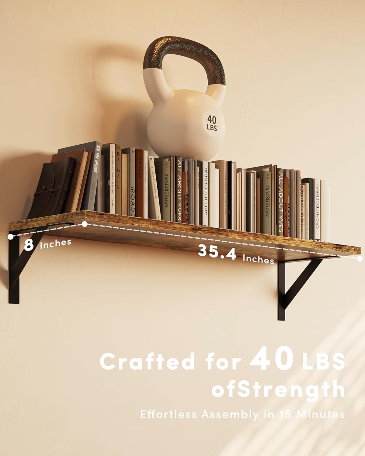 Long Wall Shelves, 36 Inches Floating Book Shelves, Hanging Book Shelves for Wall, Long Large Deep Floating Shelves for Kitchen Bedroom