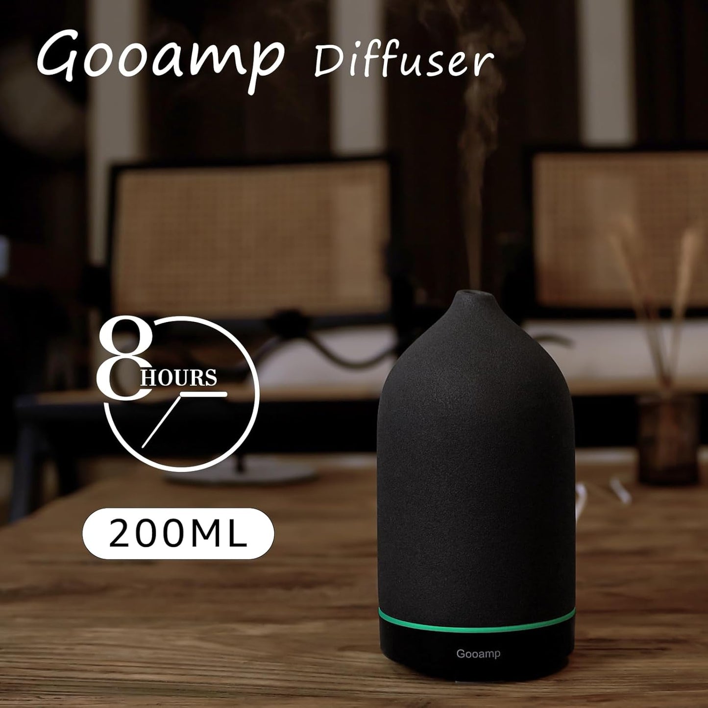 200ML Ceramic Essential Oil Diffuser - Ultrasonic Aromatherapy & Humidifier with 7-Color LED Lights, Auto Shut-Off, Black, 1H/3H/6H Timer | Scent for Home, Office, Yoga