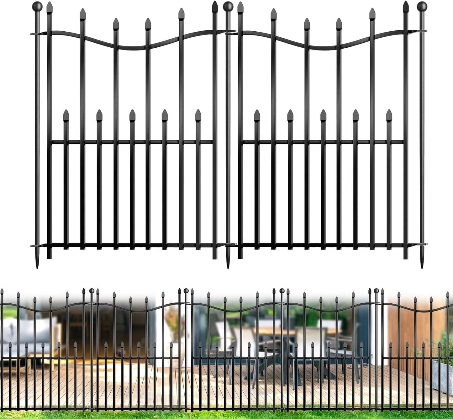 10 Panels No Dig Decorative Garden Fence, 32in(H)×22ft(L) Heavy-Duty Rustproof Metal Panels, Outdoor Dog Barrier for Yard & Patio, Landscape, Border| Portable Temporary Fencing