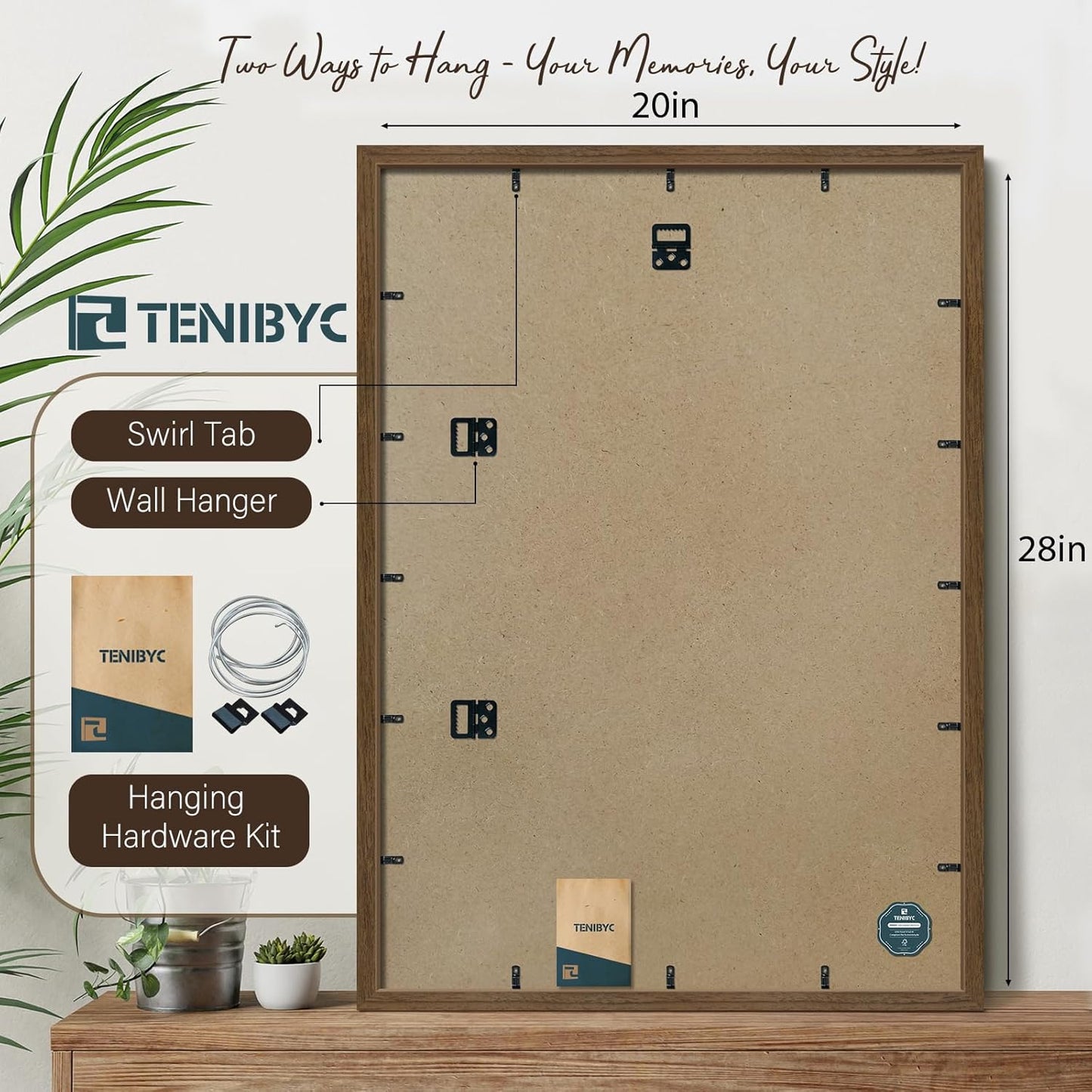 20x28 Picture Frame Set of 3 - Brown Woodgrain, Wood Poster Frame, Gallery Frame - Wall Hanging